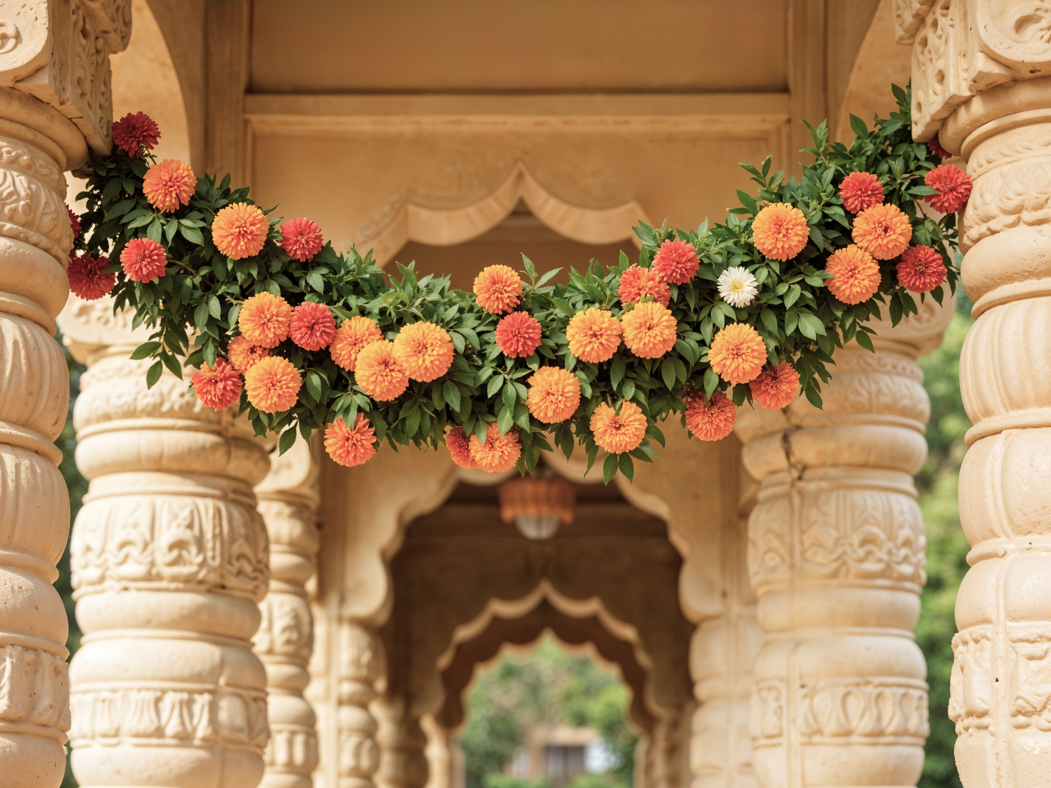 Ornate floral mandap decoration for a Guruvayur temple wedding ceremony