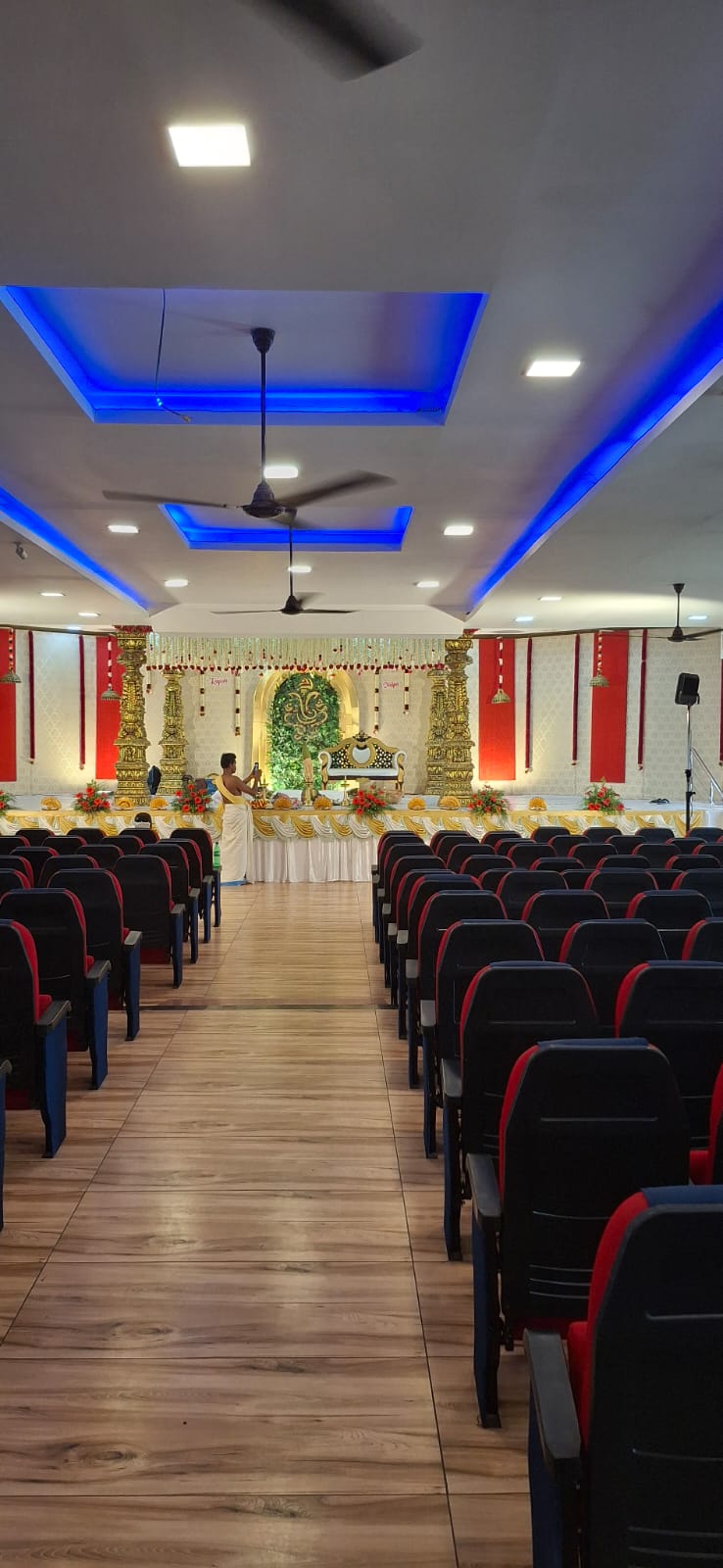 Spacious air-conditioned wedding hall interior in Guruvayur